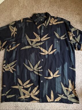 Tori Richard 100% Silk Bamboo Print Hawaiian Camp Shirt - XL vacation summer